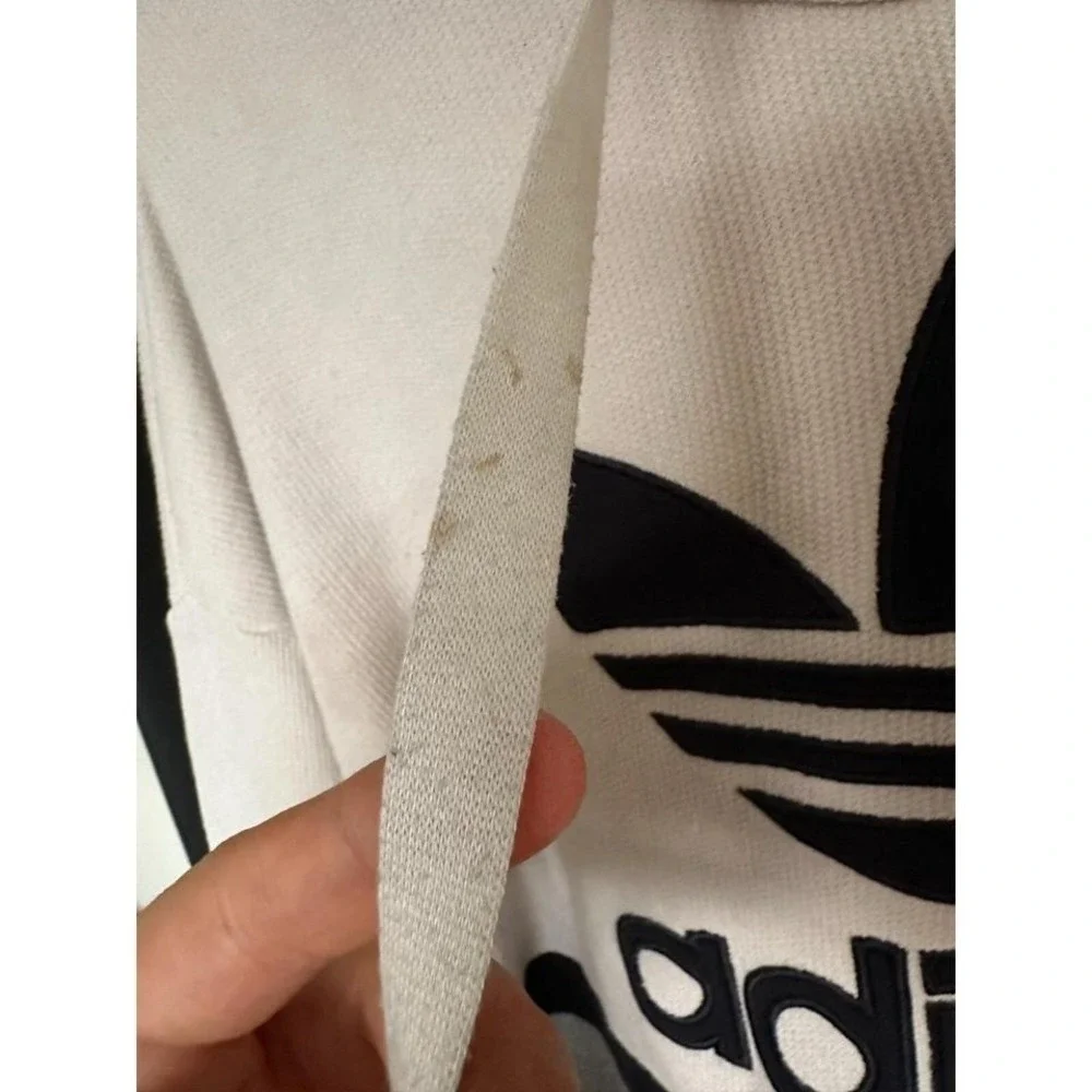 Vintage Adidas Hoodie Made in USA Y2K Thermal Cream Grey Navy‎ Medium 1990s